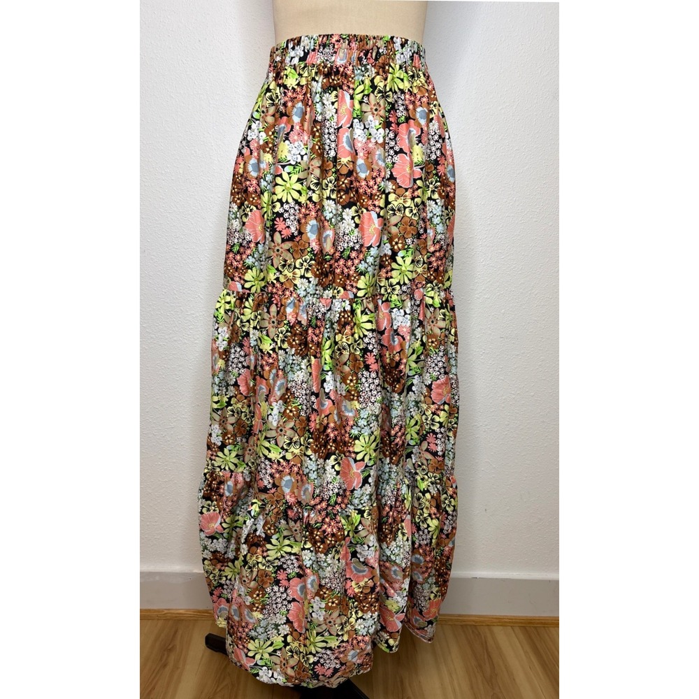 Womens Prairie Maxi Skirt Tiered Floral Western Retro Festival M
